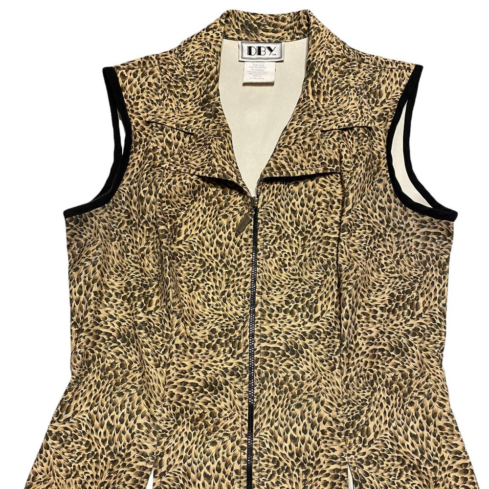 DBY Womens Animal Print Sleeveless Full Zip Vest Women's Size 9/10 Vintage
